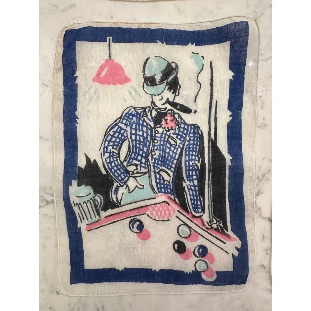 1940/50s MCM Fabric Cocktail Napkins Gay‎ 90s Nineties Scenes Bar Retro Vintage